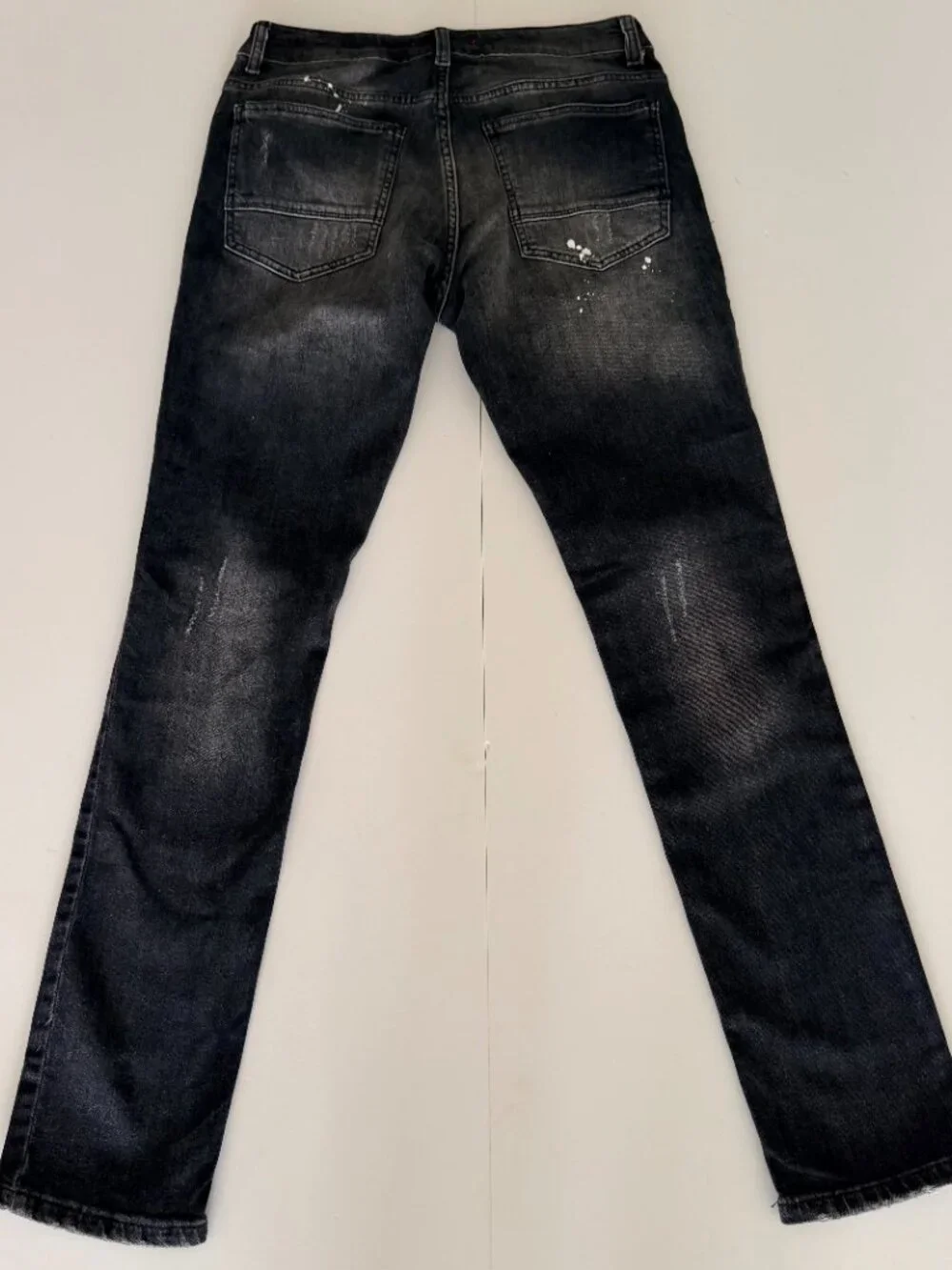 NWT Mens RNT 23 Black Distressed Paint Splatter Slim Jeans Sz 28 Goth Grunge Emo